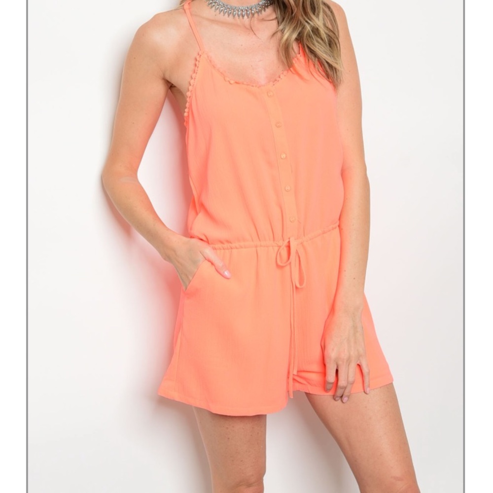 Neon Coral Romper 🔥